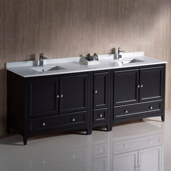 Fresca FCB20-361236ES-CWH-U Oxford 84" Espresso Traditional Double Sink Bathroom Cabinets with Top & Sinks