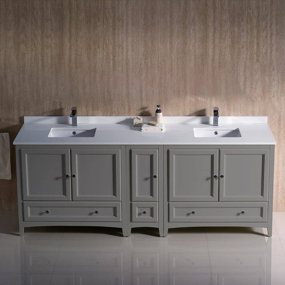 Fresca FCB20-361236GR-CWH-U Oxford 84" Gray Traditional Double Sink Bathroom Cabinets with Top & Sinks