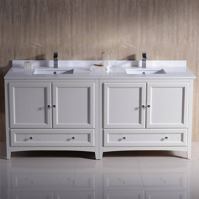 Fresca FCB20-3636AW-CWH-U Oxford 72" Antique White Traditional Double Sink Bathroom Cabinets with Top & Sinks