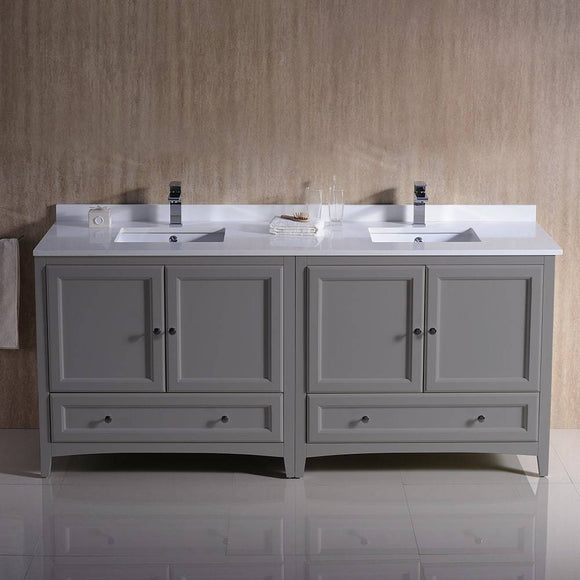 Fresca FCB20-3636GR-CWH-U Oxford 72" Gray Traditional Double Sink Bathroom Cabinets with Top & Sinks