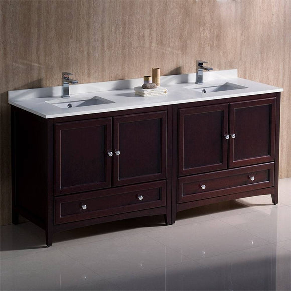 Fresca FCB20-3636MH-CWH-U Oxford 72" Mahogany Traditional Double Sink Bathroom Cabinets with Top & Sinks