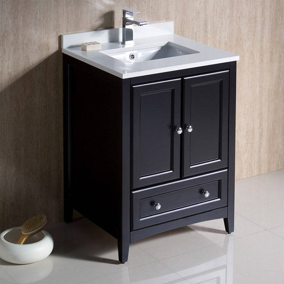 Fresca FCB2024ES-CWH-U Oxford 24" Espresso Traditional Bathroom Cabinet with Top & Sink