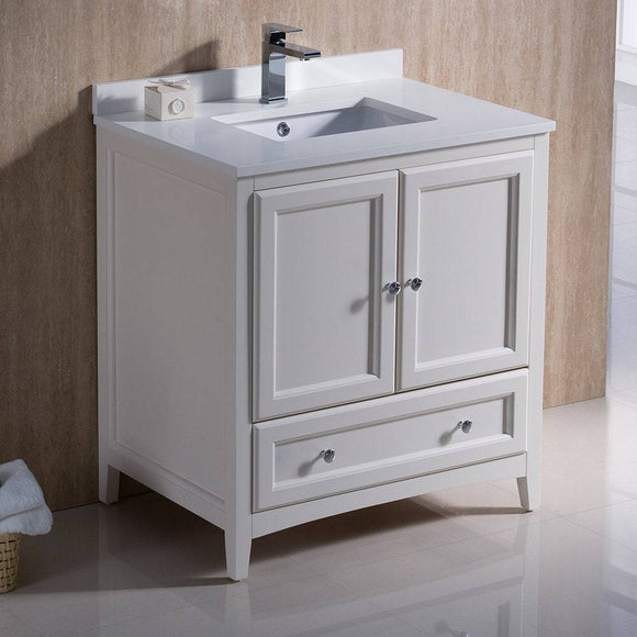 Fresca FCB2030AW-CWH-U Oxford 30" Antique White Traditional Bathroom Cabinet with Top & Sink