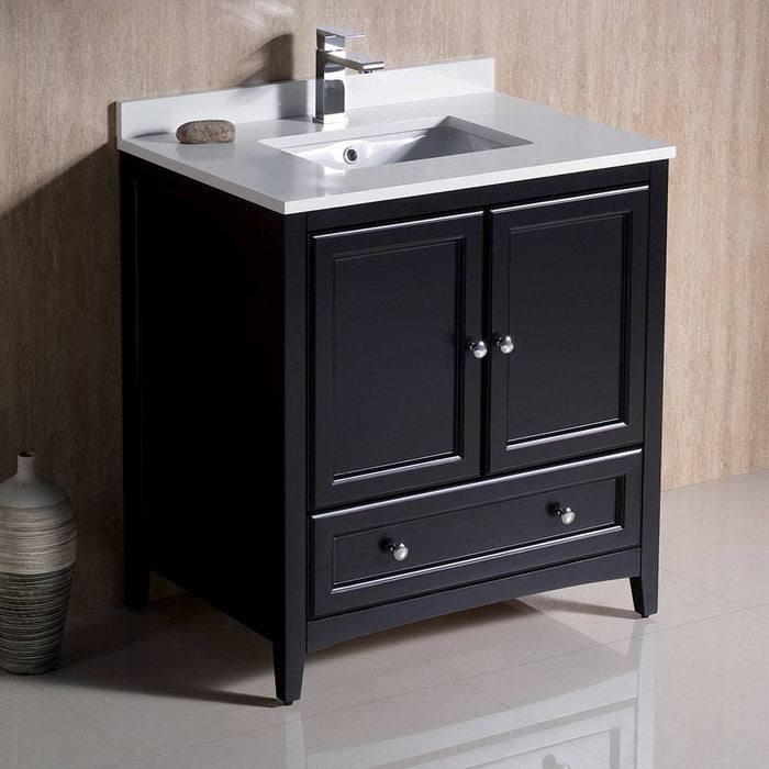 Fresca FCB2030ES-CWH-U Oxford 30" Espresso Traditional Bathroom Cabinet with Top & Sink