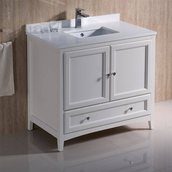 Fresca FCB2036AW-CWH-U Oxford 36" Antique White Traditional Bathroom Cabinet with Top & Sink