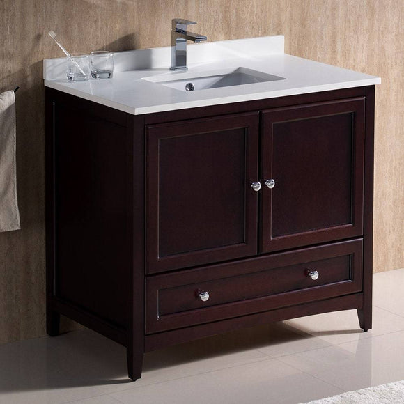 Fresca FCB2036MH-CWH-U Oxford 36" Mahogany Traditional Bathroom Cabinet with Top & Sink