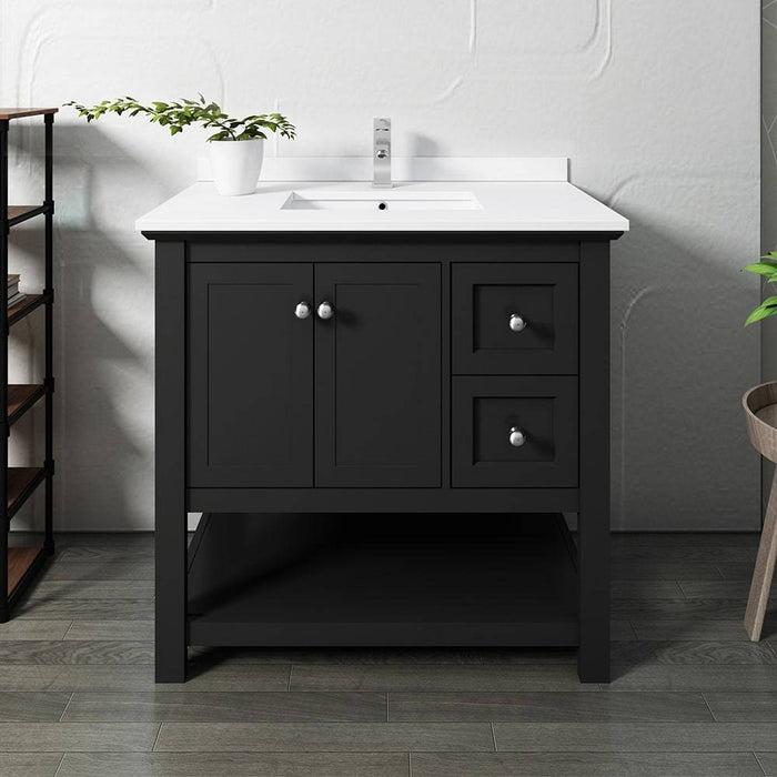 Fresca FCB2336BL-CWH-U Manchester 36" Black Traditional Bathroom Cabinet with Top & Sink