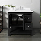 Fresca FCB2336BL-CWH-U Manchester 36" Black Traditional Bathroom Cabinet with Top & Sink