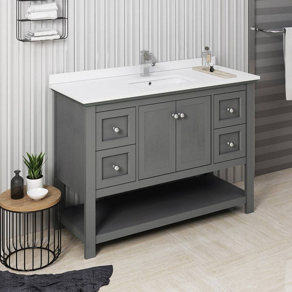 Fresca FCB2348VG-CWH-U Manchester Regal 48" Gray Wood Veneer Traditional Bathroom Cabinet with Top & Sink