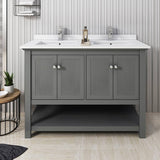 Fresca FCB2348VG-D-CWH-U Manchester Regal 48" Gray Wood Veneer Traditional Double Sink Bathroom Cabinet with Top & Sinks