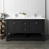 Fresca FCB2360BL-D-CWH-U Manchester 60" Black Traditional Double Sink Bathroom Cabinet with Top & Sinks