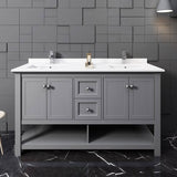 Fresca FCB2360GR-D-CWH-U Manchester 60" Gray Traditional Double Sink Bathroom Cabinet with Top & Sinks