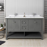 Fresca FCB2360VG-D-CWH-U Manchester Regal 60" Gray Wood Veneer Traditional Double Sink Bathroom Cabinet with Top & Sinks