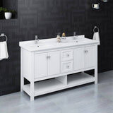 Fresca FCB2360WH-D-CWH-U Manchester 60" White Traditional Double Sink Bathroom Cabinet with Top & Sinks