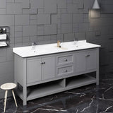 Fresca FCB2372GR-D-CWH-U Manchester 72" Gray Traditional Double Sink Bathroom Cabinet with Top & Sinks