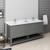 Fresca FCB2372VG-D-CWH-U Manchester Regal 72" Gray Wood Veneer Traditional Double Sink Bathroom Cabinet with Top & Sinks