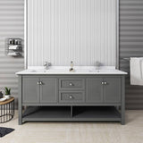 Fresca FCB2372VG-D-CWH-U Manchester Regal 72" Gray Wood Veneer Traditional Double Sink Bathroom Cabinet with Top & Sinks