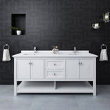 Fresca FCB2372WH-D-CWH-U Manchester 72" White Traditional Double Sink Bathroom Cabinet with Top & Sinks