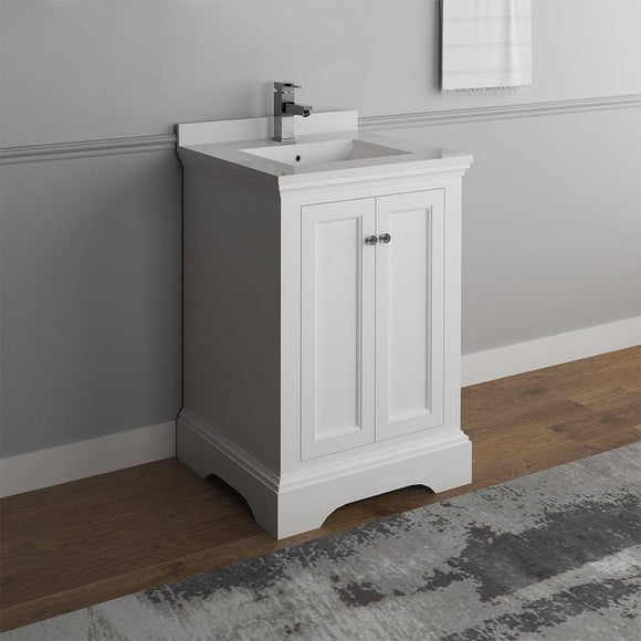 Fresca FCB2424WHM-CWH-U Windsor 24" Matte White Traditional Bathroom Cabinet with Top & Sink