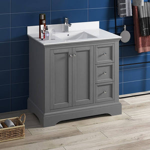Fresca FCB2436GRV-CWH-U Windsor 36" Gray Textured Traditional Bathroom Cabinet with Top & Sink