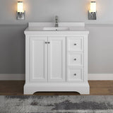 Fresca FCB2436WHM-CWH-U Windsor 36" Matte White Traditional Bathroom Cabinet with Top & Sink