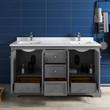 Fresca FCB2460GRV-CWH-U Windsor 60" Gray Textured Traditional Double Sink Bathroom Cabinet with Top & Sinks