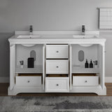 Fresca FCB2460WHM-CWH-U Windsor 60" Matte White Traditional Double Sink Bathroom Cabinet with Top & Sinks