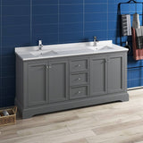 Fresca FCB2472GRV-CWH-U Windsor 72" Gray Textured Traditional Double Sink Bathroom Cabinet with Top & Sinks