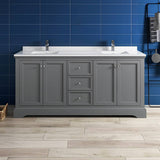 Fresca FCB2472GRV-CWH-U Windsor 72" Gray Textured Traditional Double Sink Bathroom Cabinet with Top & Sinks
