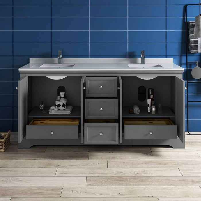 Fresca FCB2472GRV-CWH-U Windsor 72" Gray Textured Traditional Double Sink Bathroom Cabinet with Top & Sinks