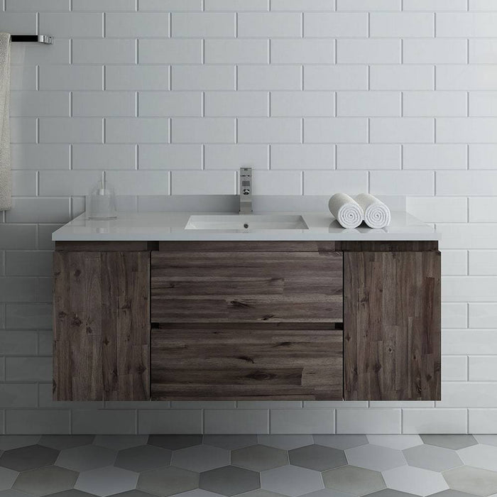 Fresca FCB31-122412ACA-CWH-U Formosa 48" Wall Hung Modern Bathroom Cabinet with Top & Sink in Acacia