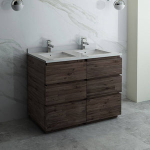 Fresca FCB31-2424ACA-FC-CWH-U Formosa 48" Floor Standing Double Sink Modern Bathroom Cabinet with Top & Sinks