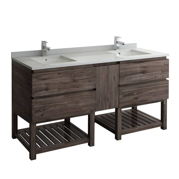 Fresca FCB31-301230ACA-FS-CWH-U Formosa 72" Floor Standing Open Bottom Double Sink Modern Bathroom Cabinet with Top & Sinks