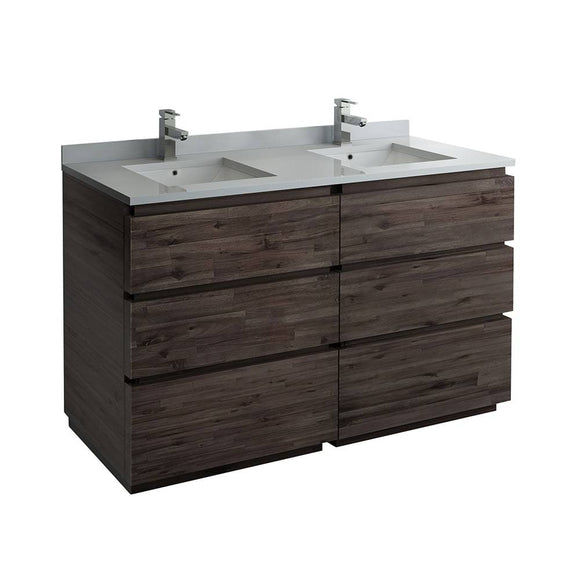 Fresca FCB31-3030ACA-FC-CWH-U Formosa 60" Floor Standing Double Sink Modern Bathroom Cabinet with Top & Sinks