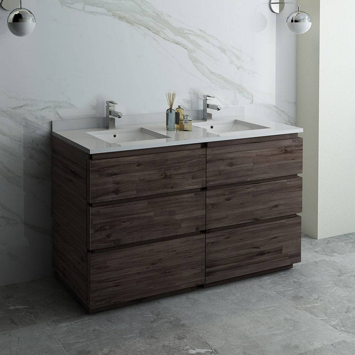Fresca FCB31-3030ACA-FC Formosa 60" Floor Standing Double Sink Modern Bathroom Cabinet in Acacia