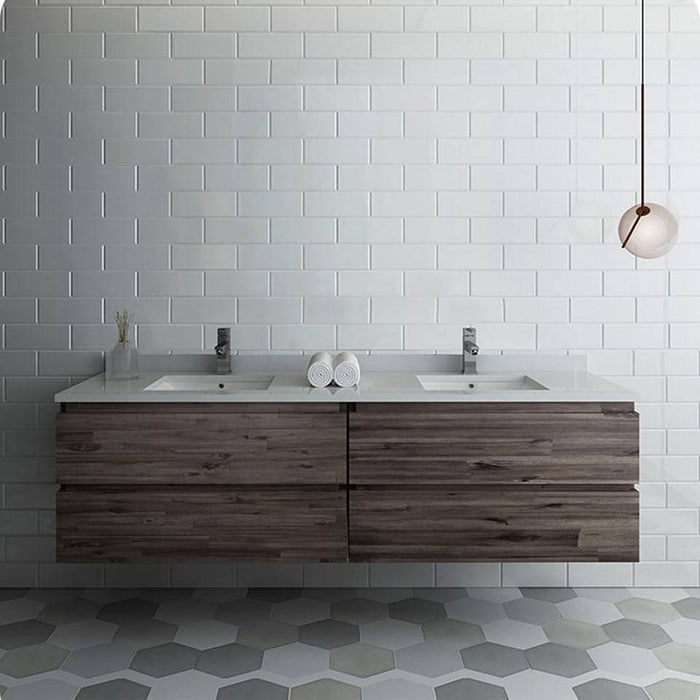 Fresca FCB31-3636ACA Formosa 72" Wall Hung Double Sink Modern Bathroom Cabinet in Acacia