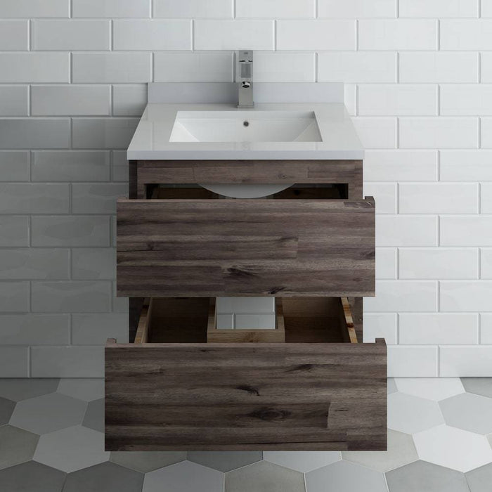 Fresca FCB3130ACA-CWH-U Formosa 30" Wall Hung Modern Bathroom Cabinet with Top & Sink in Acacia