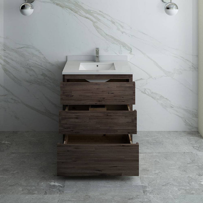 Fresca FCB3130ACA-FC-CWH-U Formosa 30" Floor Standing Modern Bathroom Cabinet with Top & Sink in Acacia