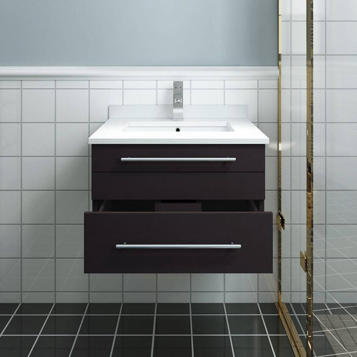 Fresca FCB6124ES-UNS-CWH-U Lucera 24" Espresso Wall Hung Modern Bathroom Cabinet with Top & Undermount Sink