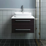 Fresca FCB6124ES-VSL-CWH-V Lucera 24" Espresso Wall Hung Modern Bathroom Cabinet with Top & Vessel Sink