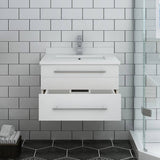 Fresca FCB6124WH-UNS-CWH-U Lucera 24" White Wall Hung Modern Bathroom Cabinet with Top & Undermount Sink