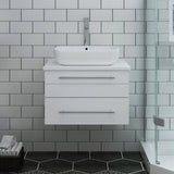 Fresca FCB6124WH-VSL-CWH-V Lucera 24" White Wall Hung Modern Bathroom Cabinet with Top & Vessel Sink