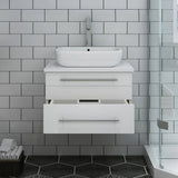 Fresca FCB6124WH-VSL-CWH-V Lucera 24" White Wall Hung Modern Bathroom Cabinet with Top & Vessel Sink
