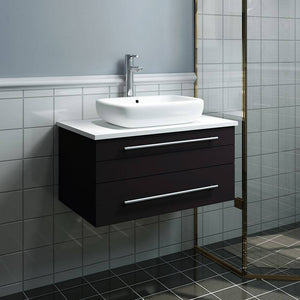 Fresca FCB6130ES-VSL-CWH-V Lucera 30" Espresso Wall Hung Modern Bathroom Cabinet with Top & Vessel Sink