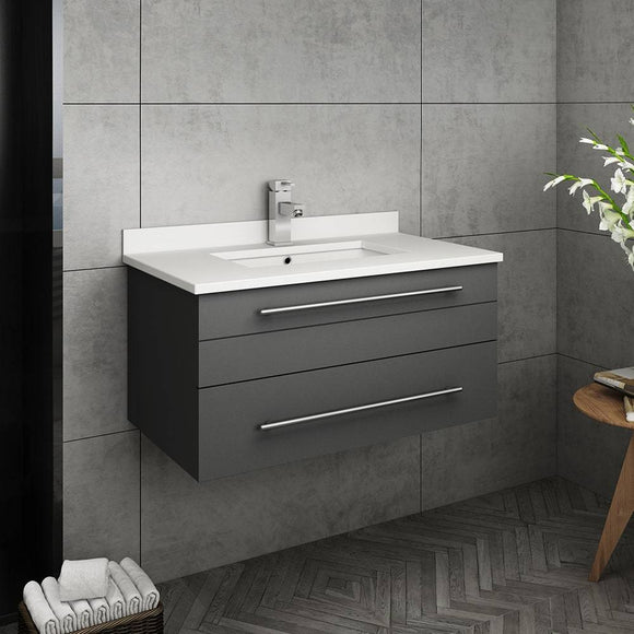 Fresca FCB6130GR-UNS-CWH-U Lucera 30" Gray Wall Hung Modern Bathroom Cabinet with Top & Undermount Sink