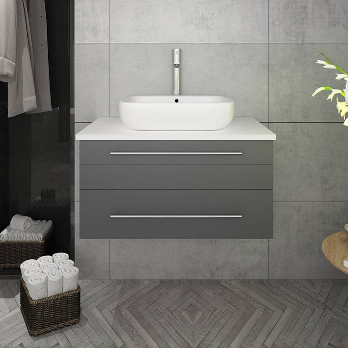 Fresca FCB6130GR-VSL-CWH-V Lucera 30" Gray Wall Hung Modern Bathroom Cabinet with Top & Vessel Sink