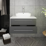 Fresca FCB6130GR-VSL-CWH-V Lucera 30" Gray Wall Hung Modern Bathroom Cabinet with Top & Vessel Sink