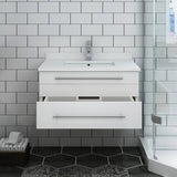 Fresca FCB6130WH-UNS-CWH-U Lucera 30" White Wall Hung Modern Bathroom Cabinet with Top & Undermount Sink