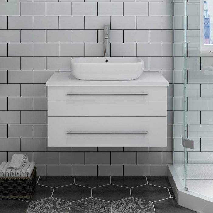 Fresca FCB6130WH-VSL-CWH-V Lucera 30" White Wall Hung Modern Bathroom Cabinet with Top & Vessel Sink