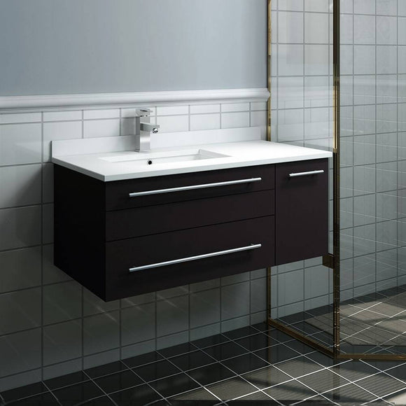 Fresca FCB6136ES-UNS-L-CWH-U Lucera 36" Espresso Wall Hung Modern Bathroom Cabinet with Top & Undermount Sink - Left Version